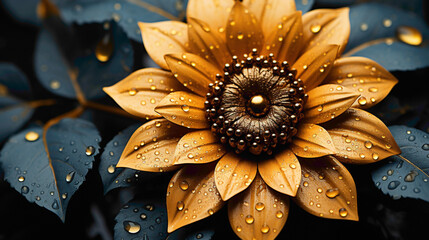 A mesmerizing close-up of a sunflower with a contrasting dark background, highlighting the...