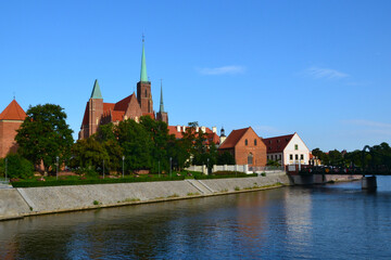The Cathedral Island (polish: Ostrow Tumski), the oldest part of the city of Wrocław, Poland. View from the boat trip on the Oder river