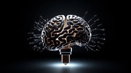 Brain merging with a light bulb ideas sparking high resolution hyperrealistic focused light