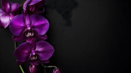 Dark purple orchid flower in black background