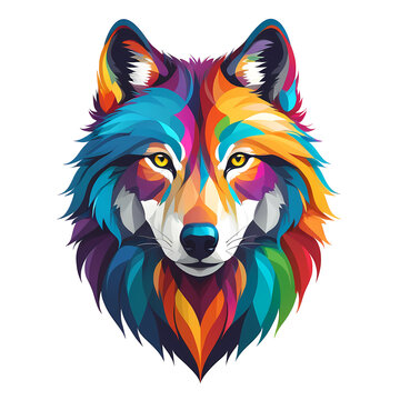 Colorful logotype of a drawn wolf head on a white background