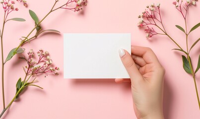 hand holding card with flowers