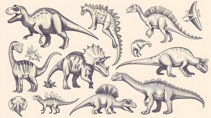 Dinosaurs hand drawn vector illustrations set 
