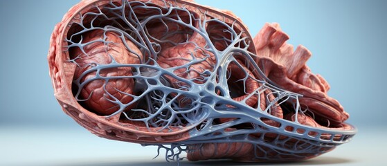 Detailed spleen illustration hyperrealistic high resolution accurate shading clear anatomy focus 3D render - obrazy, fototapety, plakaty