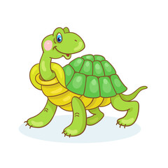 Cute green turtle. Vector illustration. Isolated on white background.