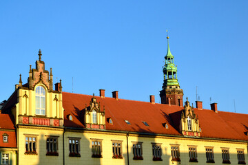 Obraz premium Colorful tenement houses in Wroclaw, Poland. Tenements facades at the Old Town of Wroclaw