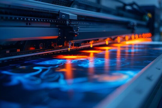 Large scale printer with advanced technology for highquality prints and efficiency. Concept Large Scale Printing, Advanced Technology, High Quality Prints, Efficiency