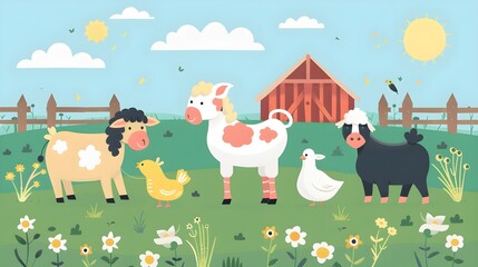 Obraz na płótnie Canvas flat vector illustration of cute farm animals 