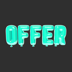 Cyan Blue balloon with "offer" on a dark background