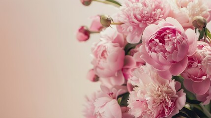 Fresh bunch of pink peonies and roses with copy space