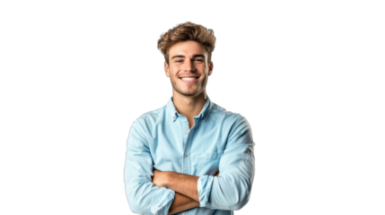 Portrait of happy smiling man. PNG file of isolated cutout object on transparent background.