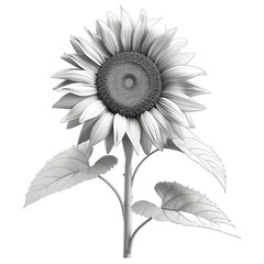Fototapeta premium sunflower black and white line drawing isolated on transparent background