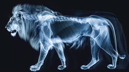 Skeletal Majesty: The Lion’s Inner Strength Revealed. Artistic X-Ray.