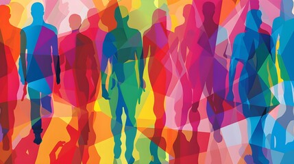 Geometric illustration of multi coloured human figures figours abstract  - obrazy, fototapety, plakaty