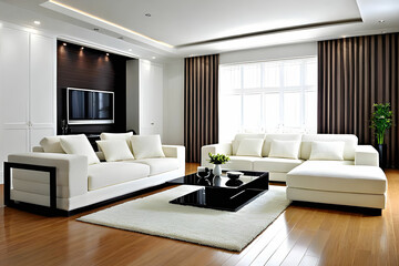 Modern room design with white sofa. 3d rendering. Modern living room