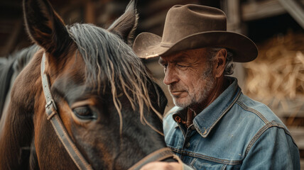 Man in hat with a horse.