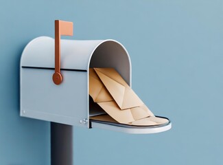 Mailbox full of letters. Mail Creative Concept. 3D Rendering Illustration Design.