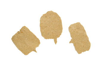 set of speech bubble from torn recycle brown paper isolated on white background