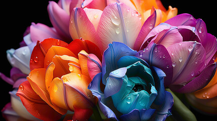A breathtaking image showcasing the intricate beauty of a Rainbow Tulip, its vibrant colors against...