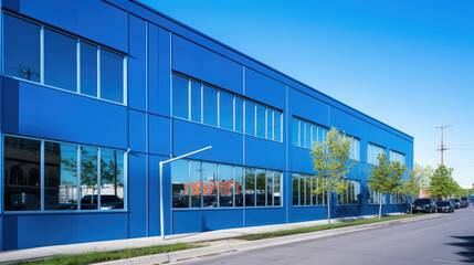 Contemporary Office Building with Blue Glass Facade - obrazy, fototapety, plakaty