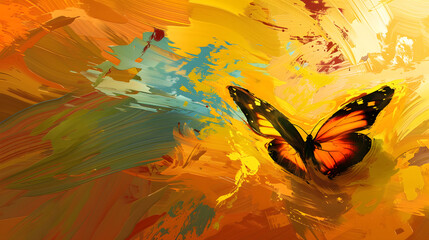 A Mesmerizing Display of Modern Abstract Art: A Gold-hued Painting Captures the Ethereal Beauty of...