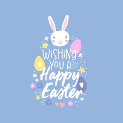Easter concept with colourful eggs, cute bunnies and flowers. Seamless pattern. Great for textiles, banners, wallpapers, wrapping - vector design