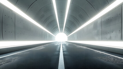 Highway Architectural Masterpiece: A 3D Rendering of a Sleek and Sophisticated Tunnel Structure with an Empty Asphalt Road - obrazy, fototapety, plakaty