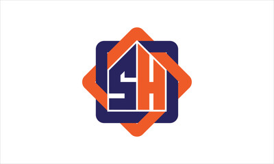 SH real estate logo design vector template.