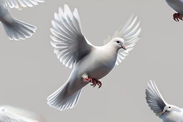 Fototapeta premium A free flying white dove isolated on transparent background - Generative AI