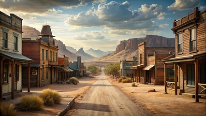 Vintage retro styled image of a small town in the desert. - obrazy, fototapety, plakaty