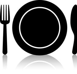 Restaurant logo and black crockery icons