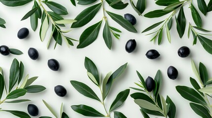 Texture with fresh plums and olive leaves for banner, packaging, flyer design.