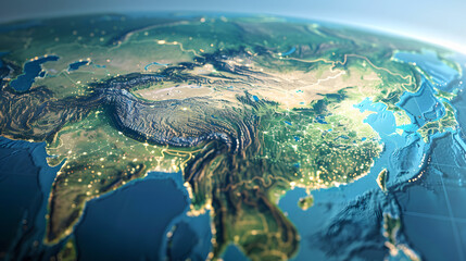 Discovering the Land of Endless Possibilities: A High-tech, Glowing World Map Zoomed into the Captivating China