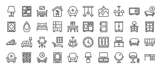 Interior vector thin line mini icons set. Thin simple outline icon collection.