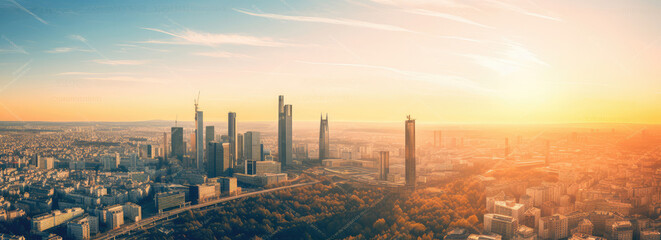 Golden Hour Over Expansive City Skyline Panorama