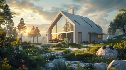 minimalist home exterior with sleek lines and modern features, created with generative ai