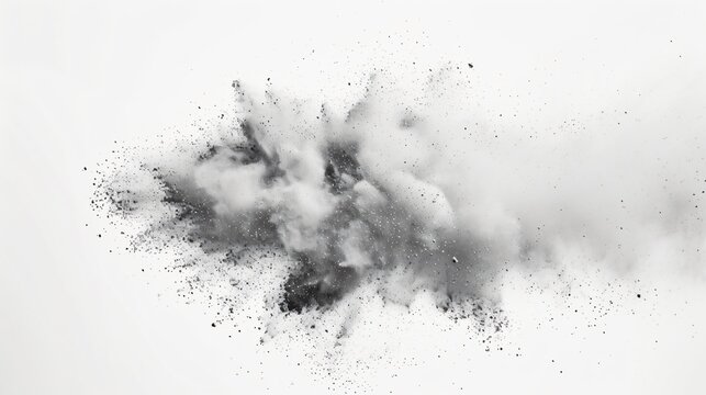 **Image Description:**  A black powder explosion on a white background.