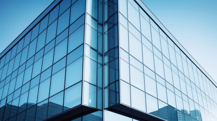 Modern Glass Building Facade Against Blue Sky