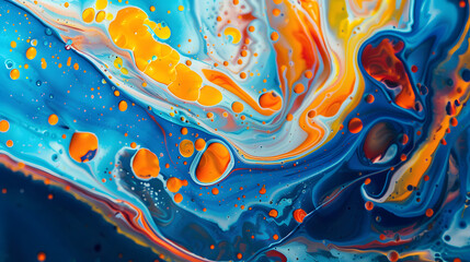 Vibrant Abstract Expressionism: A Dynamic Composition of Swirling Paint Splatters and Liquid...