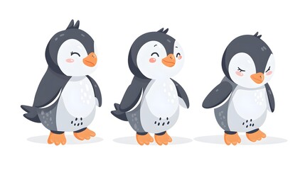 Fototapeta premium illustration of cute little baby penguin isolated on white. Animal clipart in flat style. 
