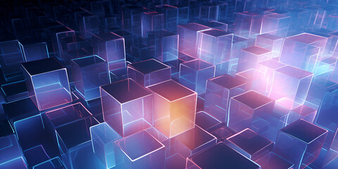 abstract cubic, Abstract Geometric Cube, Technology background with glowing cubes, Colorful Geometric Shapes, Generative AI