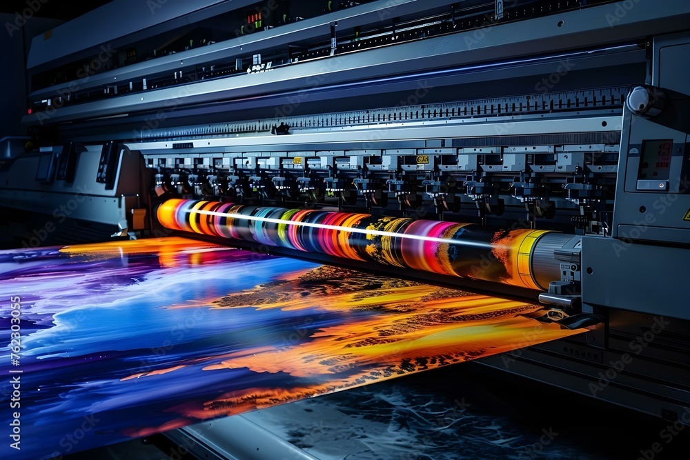 Poster largescale printer producing vibrant graphics with digital precision and accuracy. concept large for