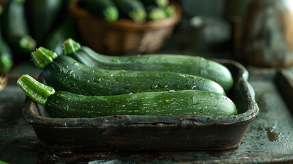 Zucchini on a table. - Powered by Adobe