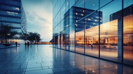 Modern Glass Office Buildings at Twilight - obrazy, fototapety, plakaty
