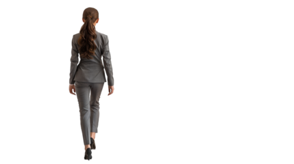 Rear view of young beautiful businesswoman. PNG file of isolated cutout object on transparent background.