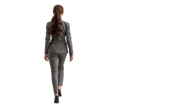 Rear view of young beautiful businesswoman. PNG file of isolated cutout object on transparent background.