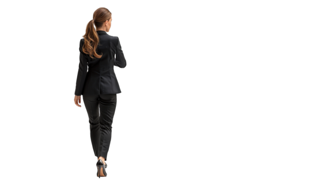 Rear view of young beautiful businesswoman. PNG file of isolated cutout object on transparent background. - Powered by Adobe