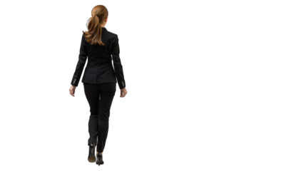 Rear view of young beautiful businesswoman. PNG file of isolated cutout object on transparent background.