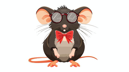 Vector rat funny image in glasses and bow.