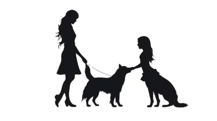 Foto op Canvas Vector silhouette of woman with her daughter and dog © Aina
